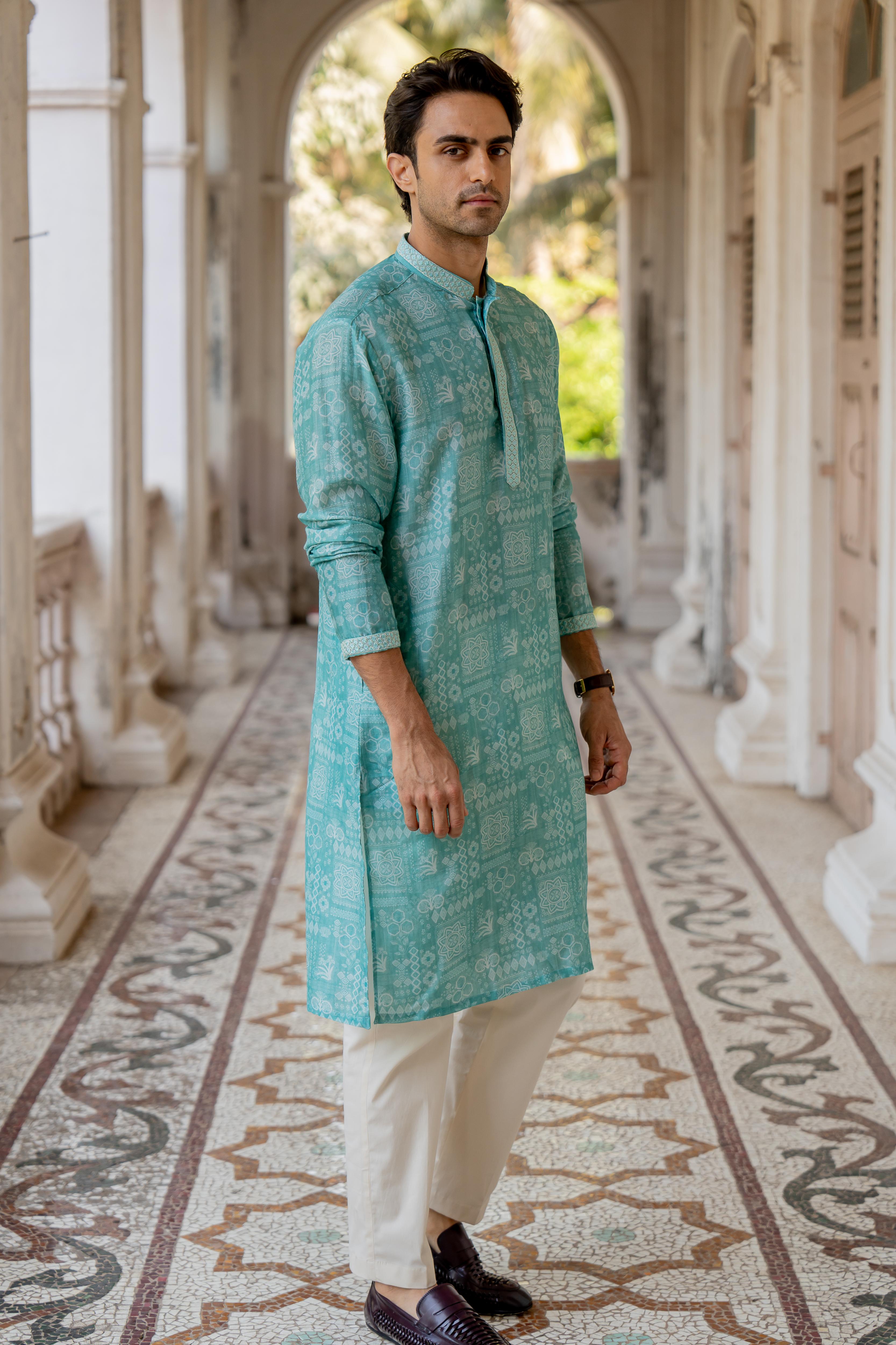 Rama & Off White Digital Printed Kurta with Off White Pants