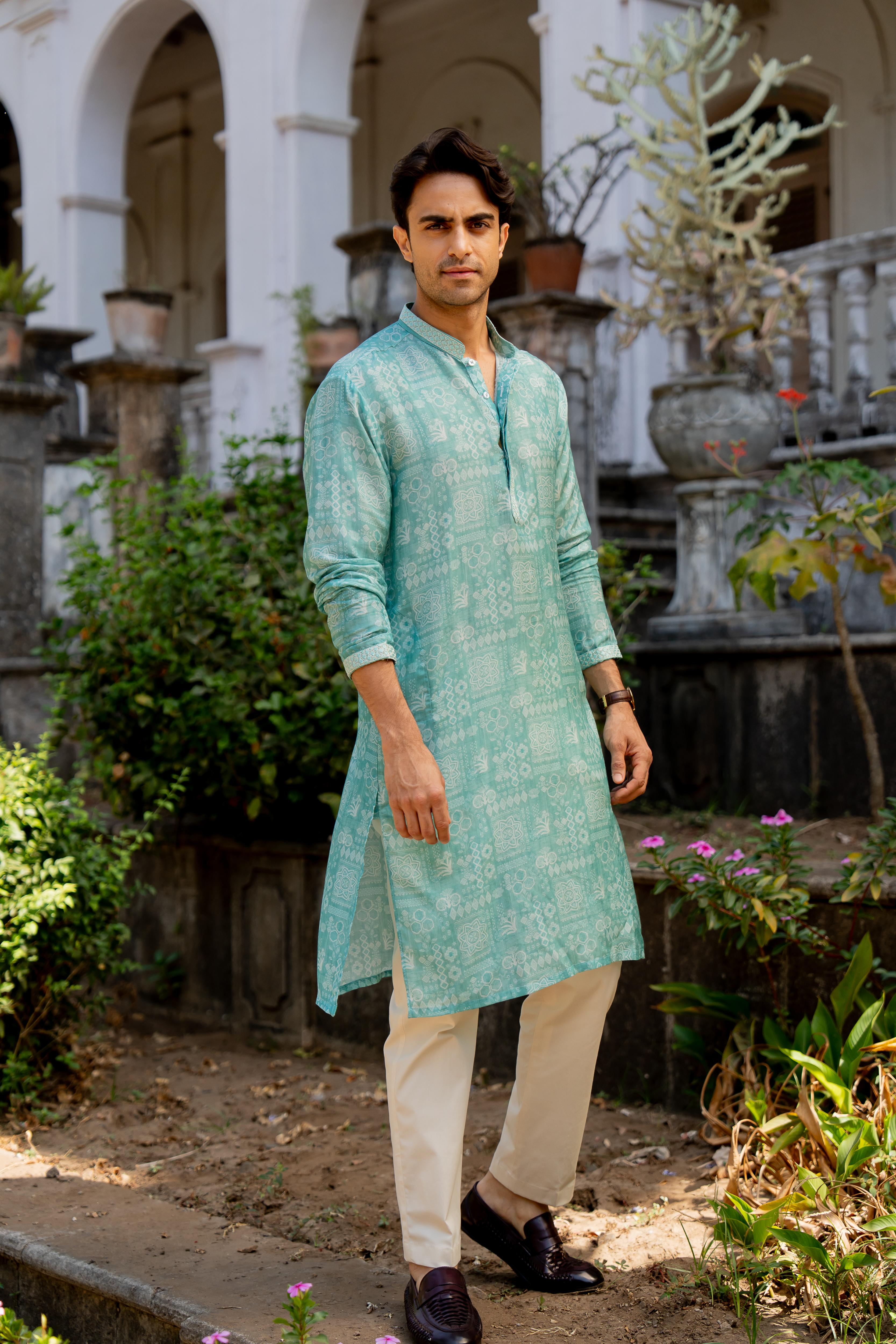 Rama & Off White Digital Printed Kurta with Off White Pants