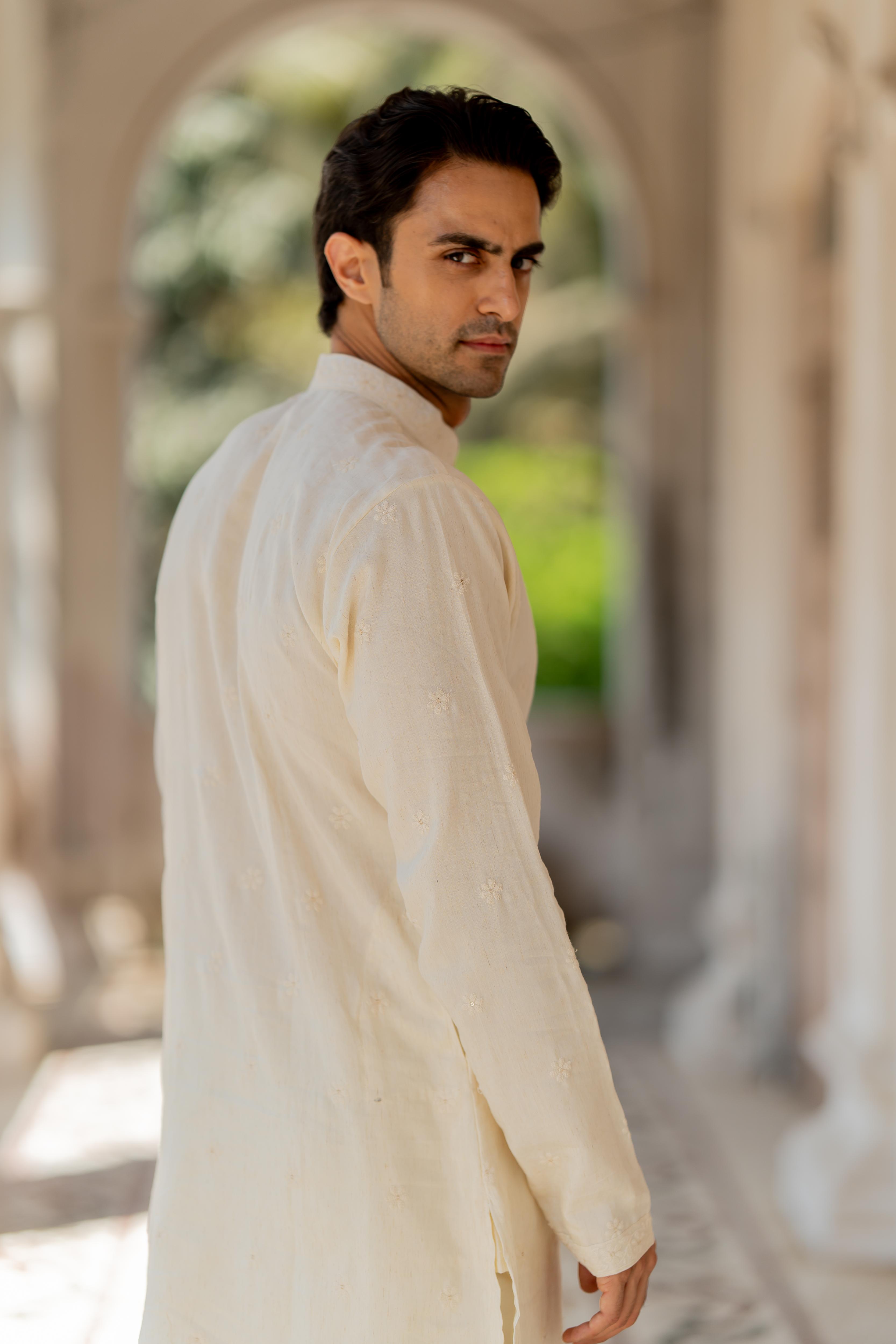 Off White Embroidered Kurta with Off White Pants