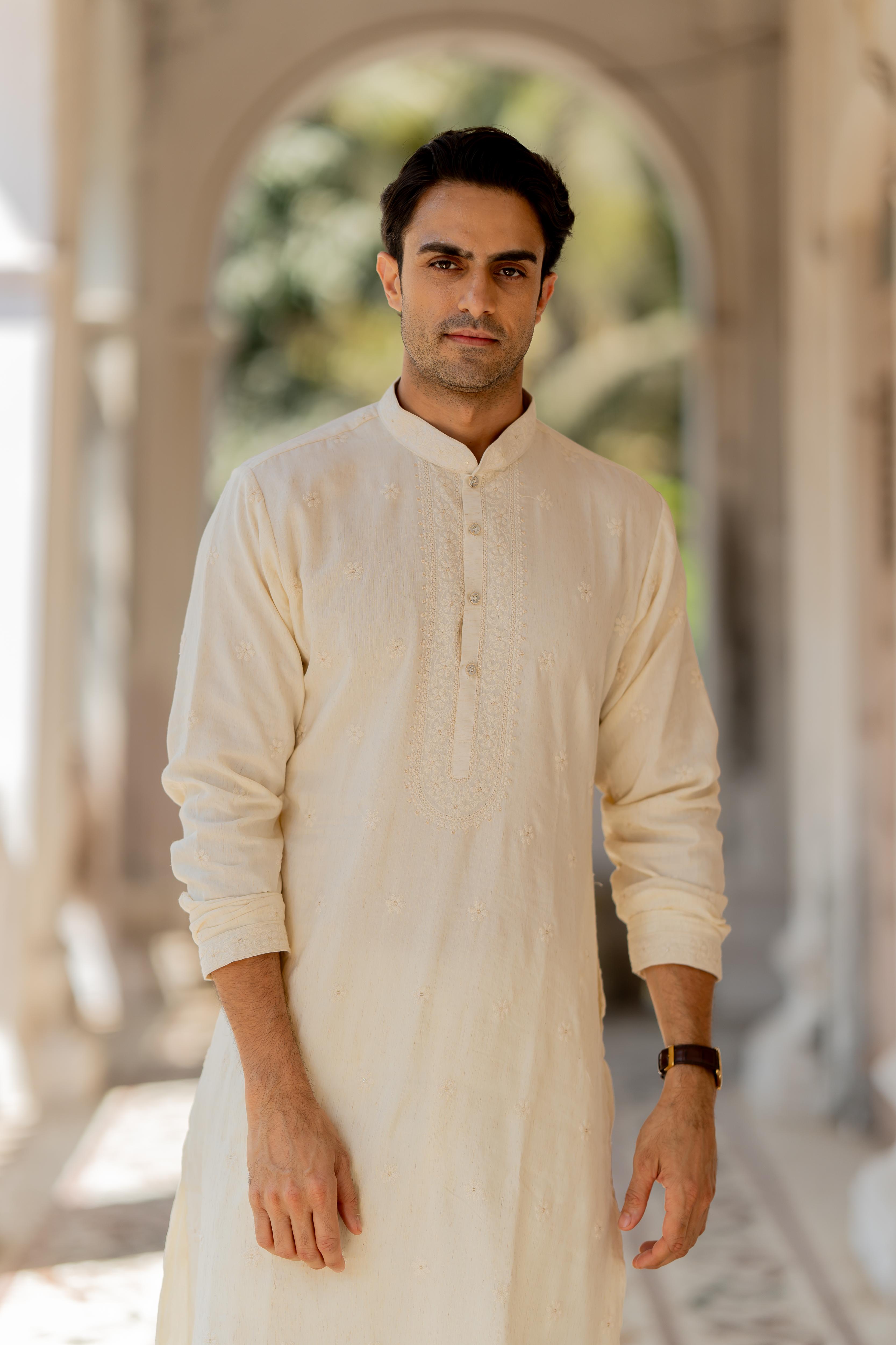 Off White Embroidered Kurta with Off White Pants