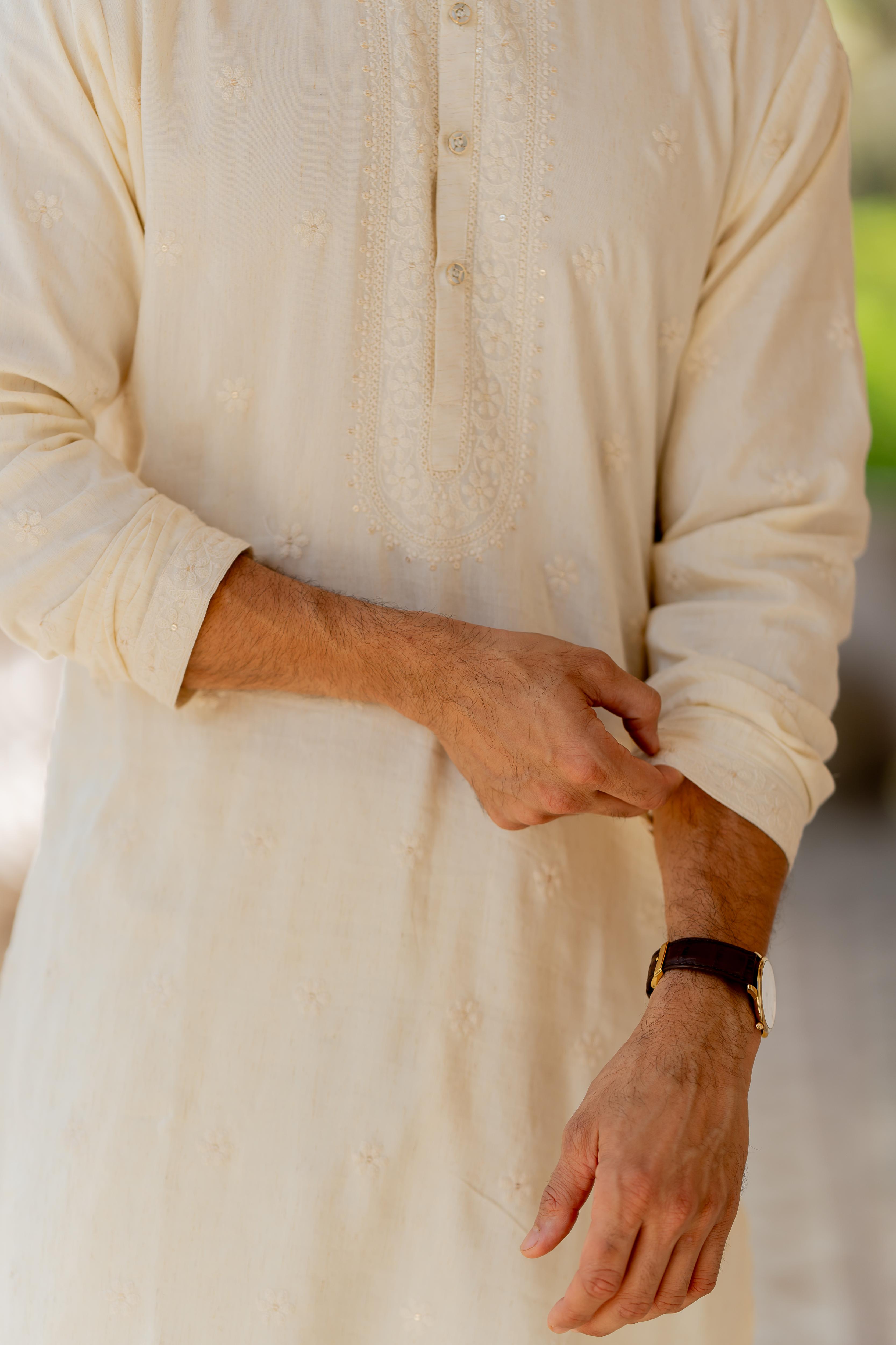 Off White Embroidered Kurta with Off White Pants