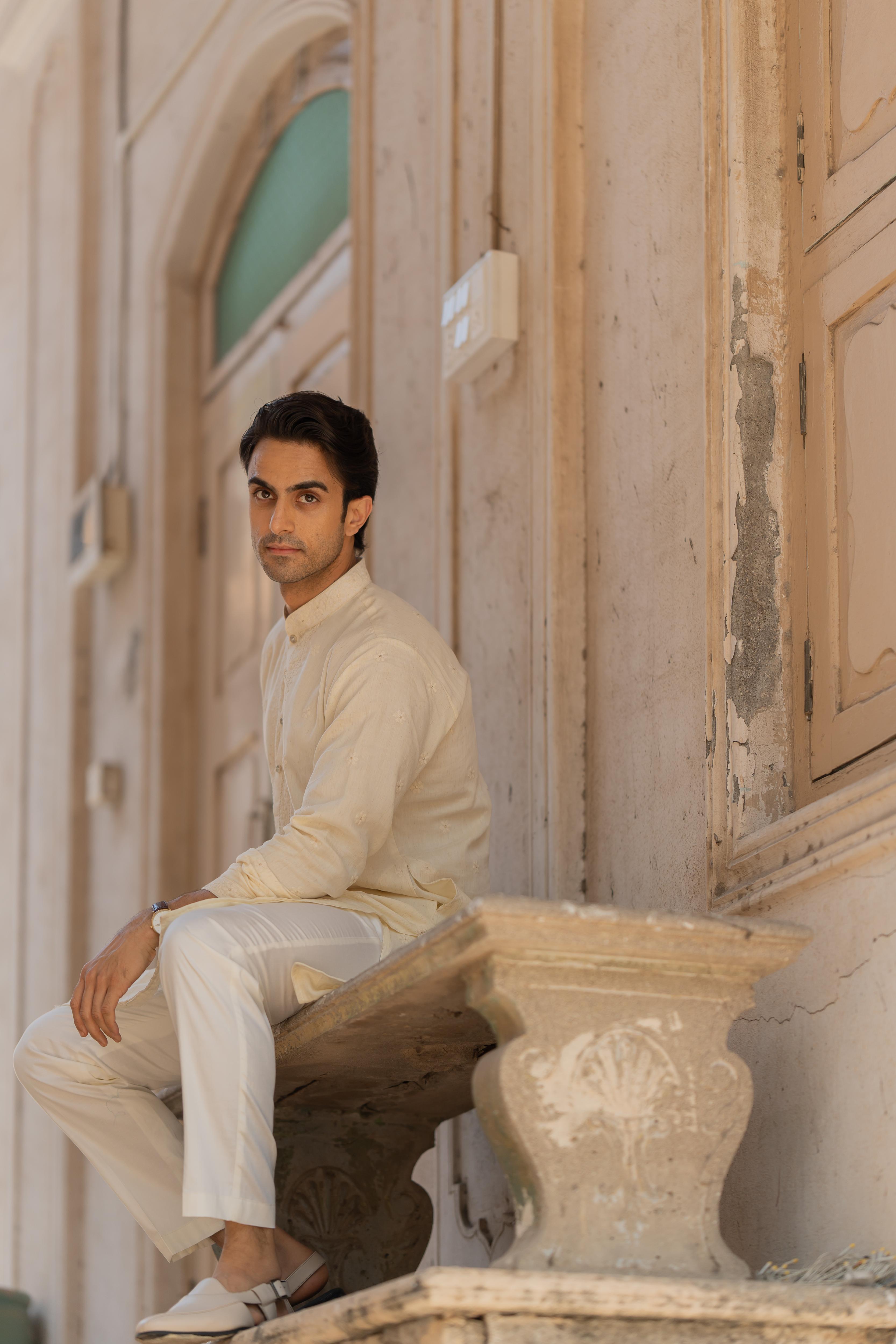 Off White Embroidered Kurta with Off White Pants