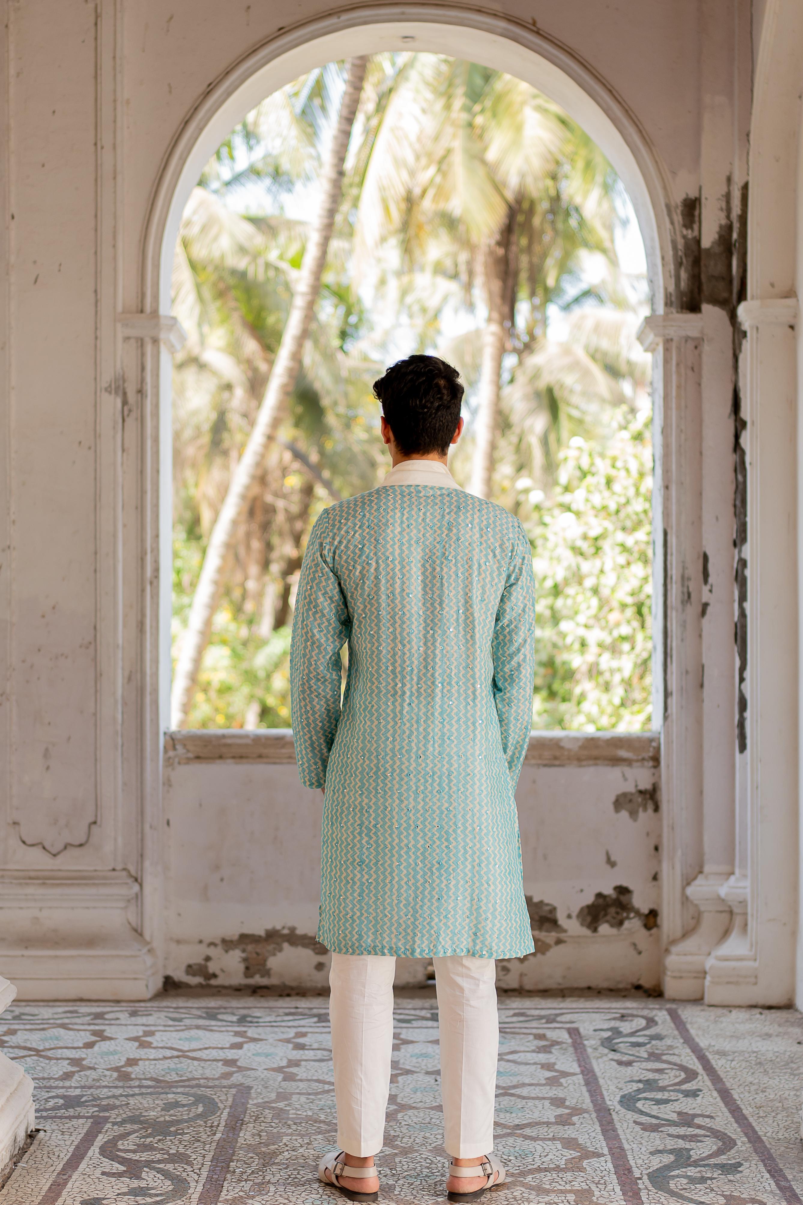 Dusty Pink Digital Printed Kurta with Off White Pants