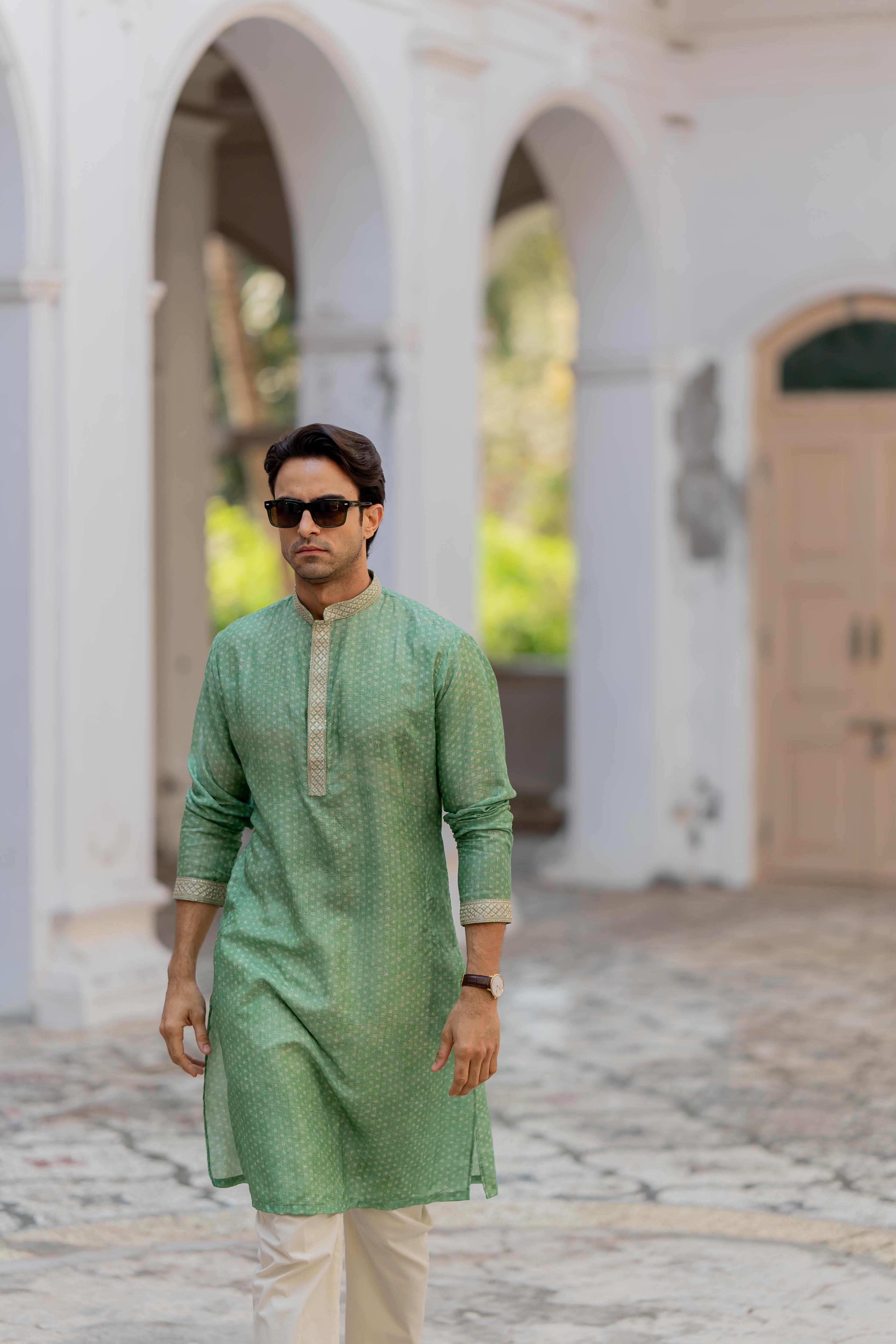 Pista Digital Printed Kurta with Off White Pants