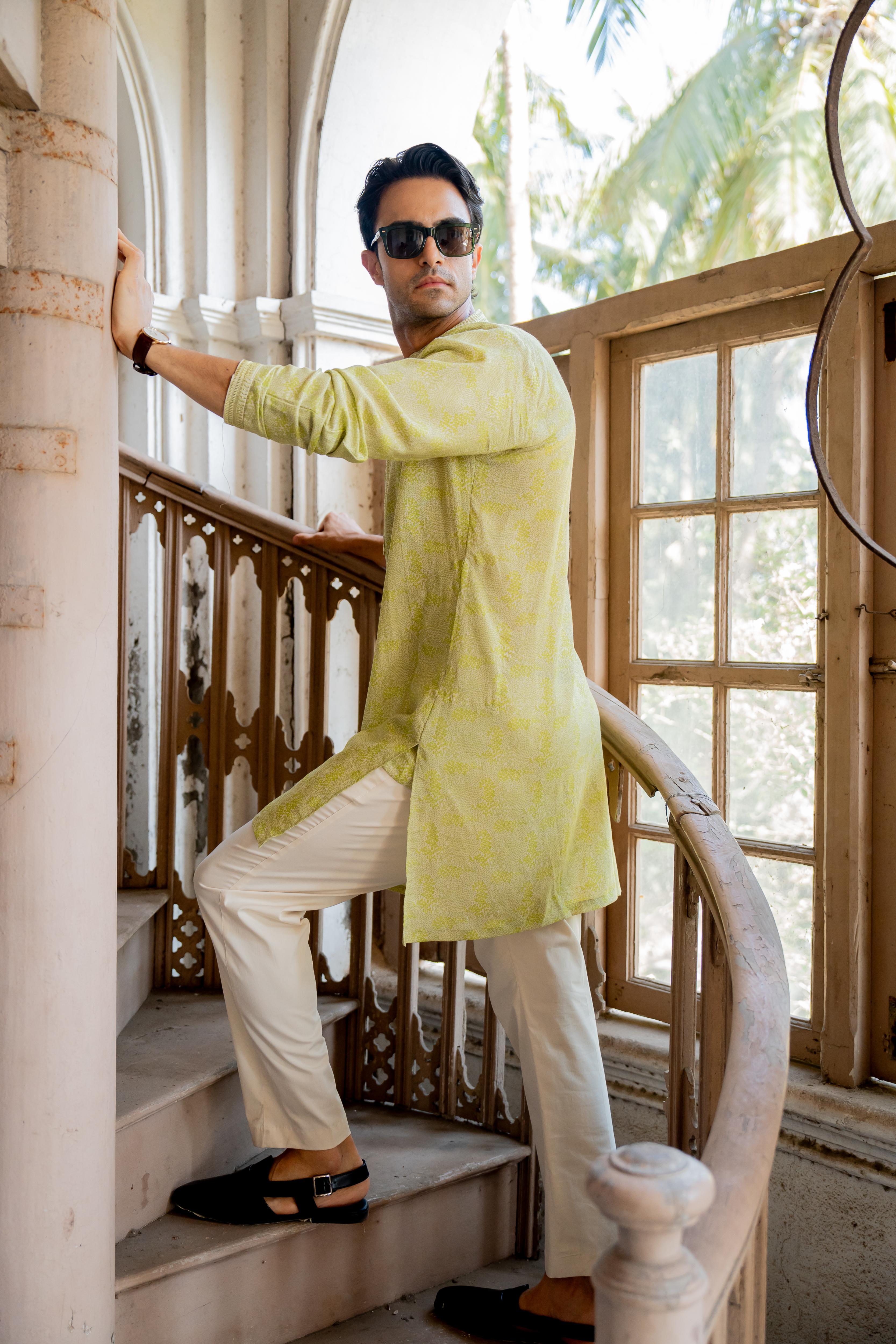 Citrus Digital Printed Kurta with Off White Pants
