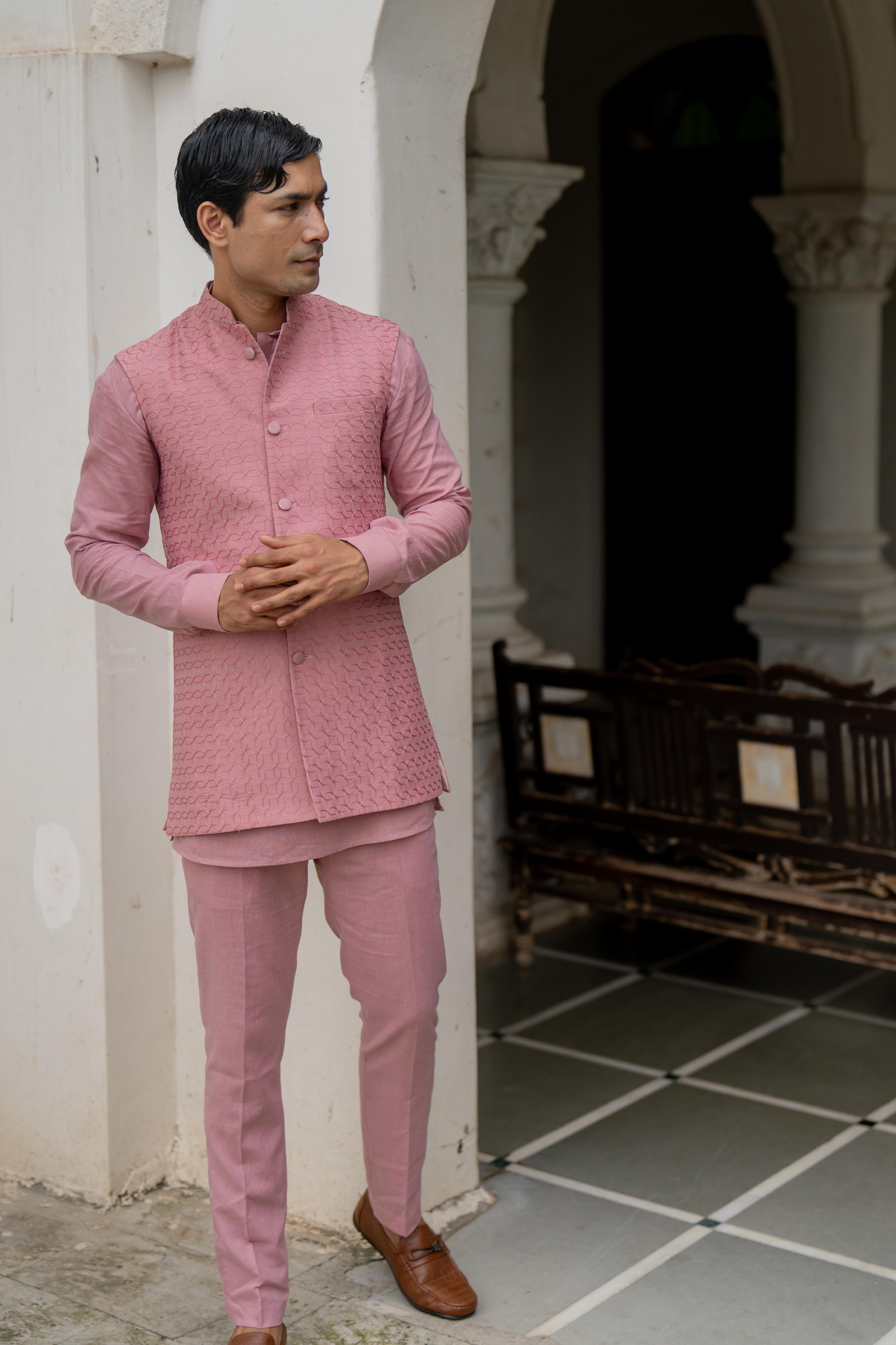 Dusty Pink Linen Ensemble with Pashmina Stole