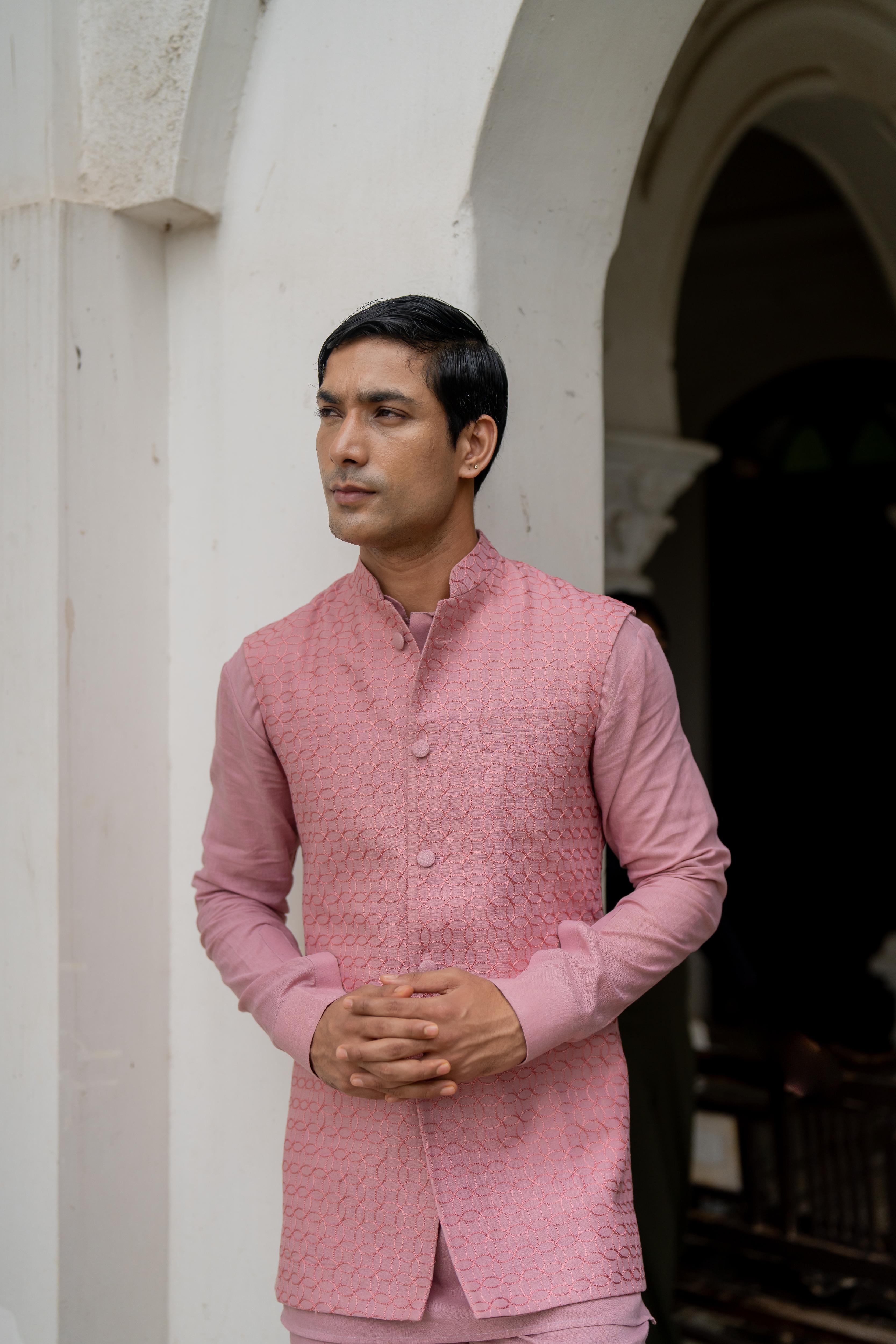 Dusty Pink Linen Ensemble with Pashmina Stole
