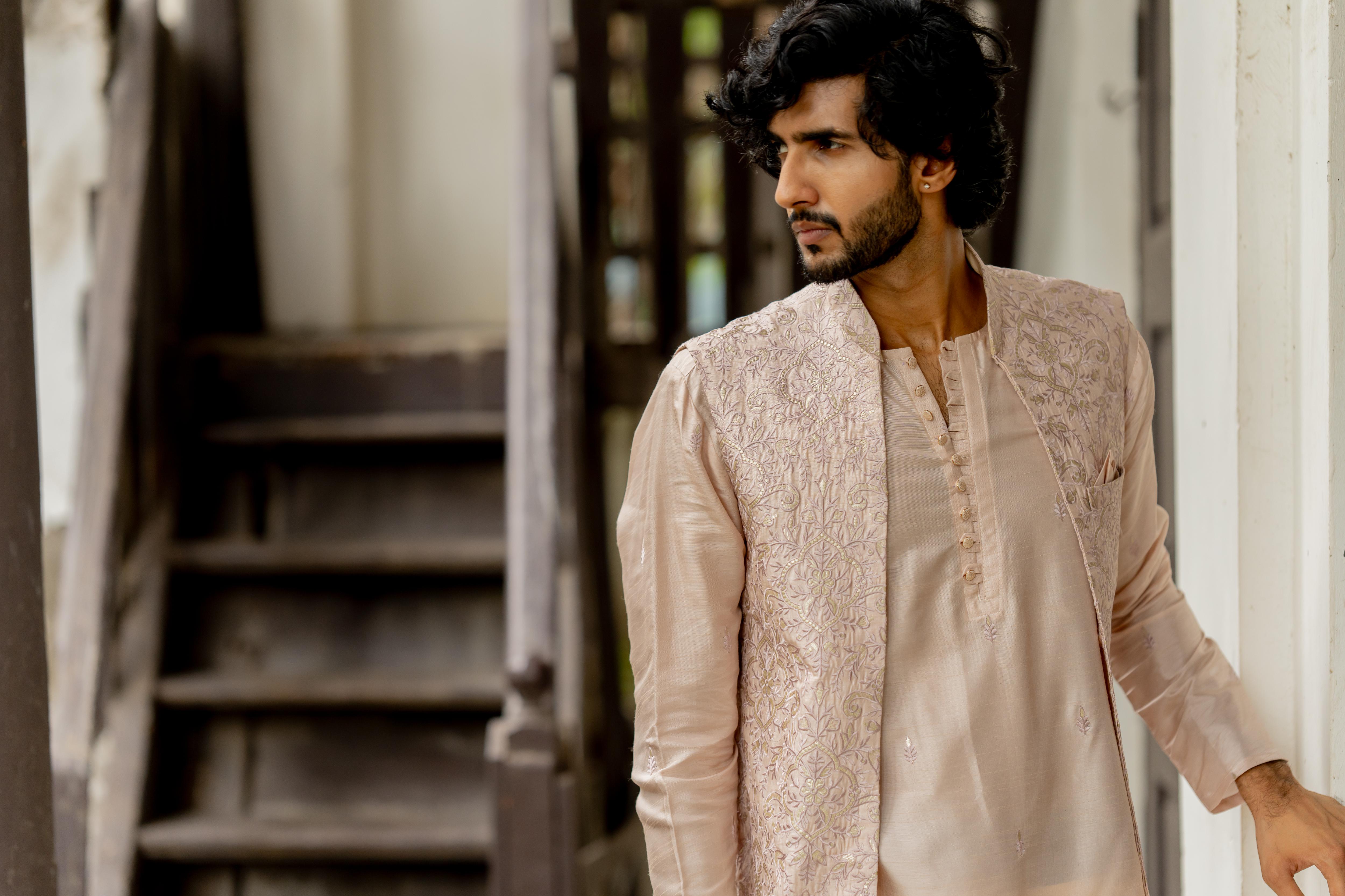 Light Mauve Tusser Silk Ensemble