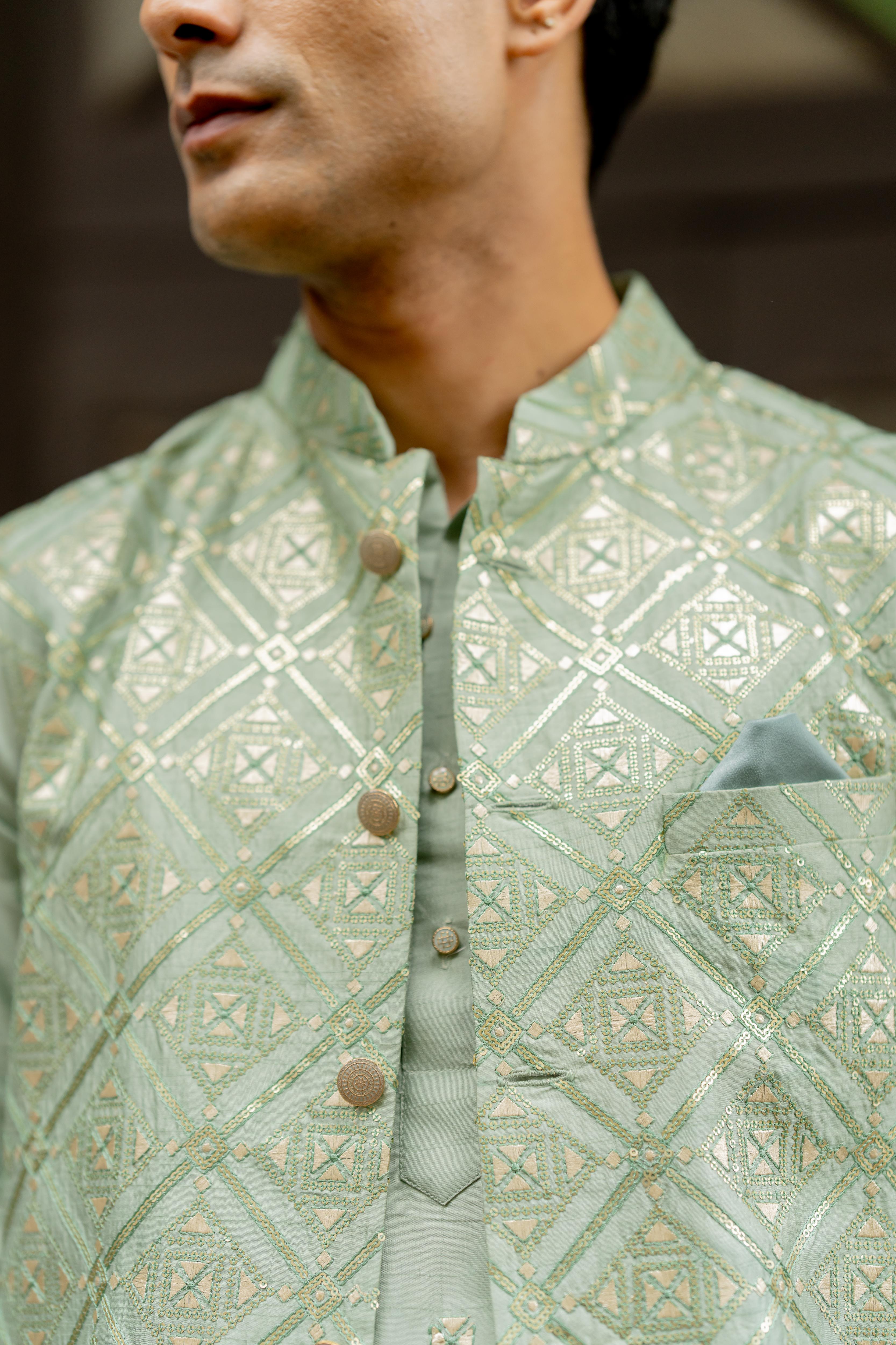 Dusty Green Tusser Silk Ensemble