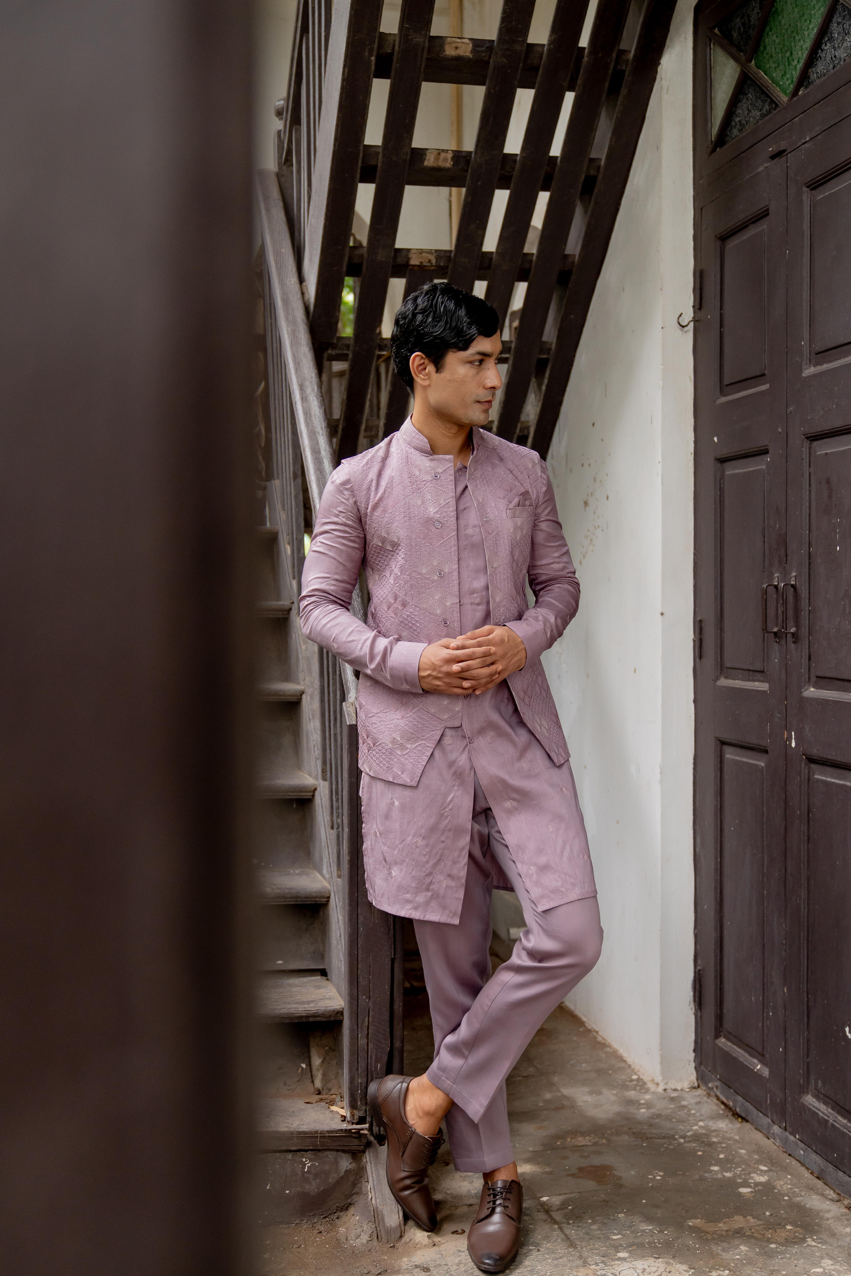 Dusty Purple Tusser Silk Ensemble
