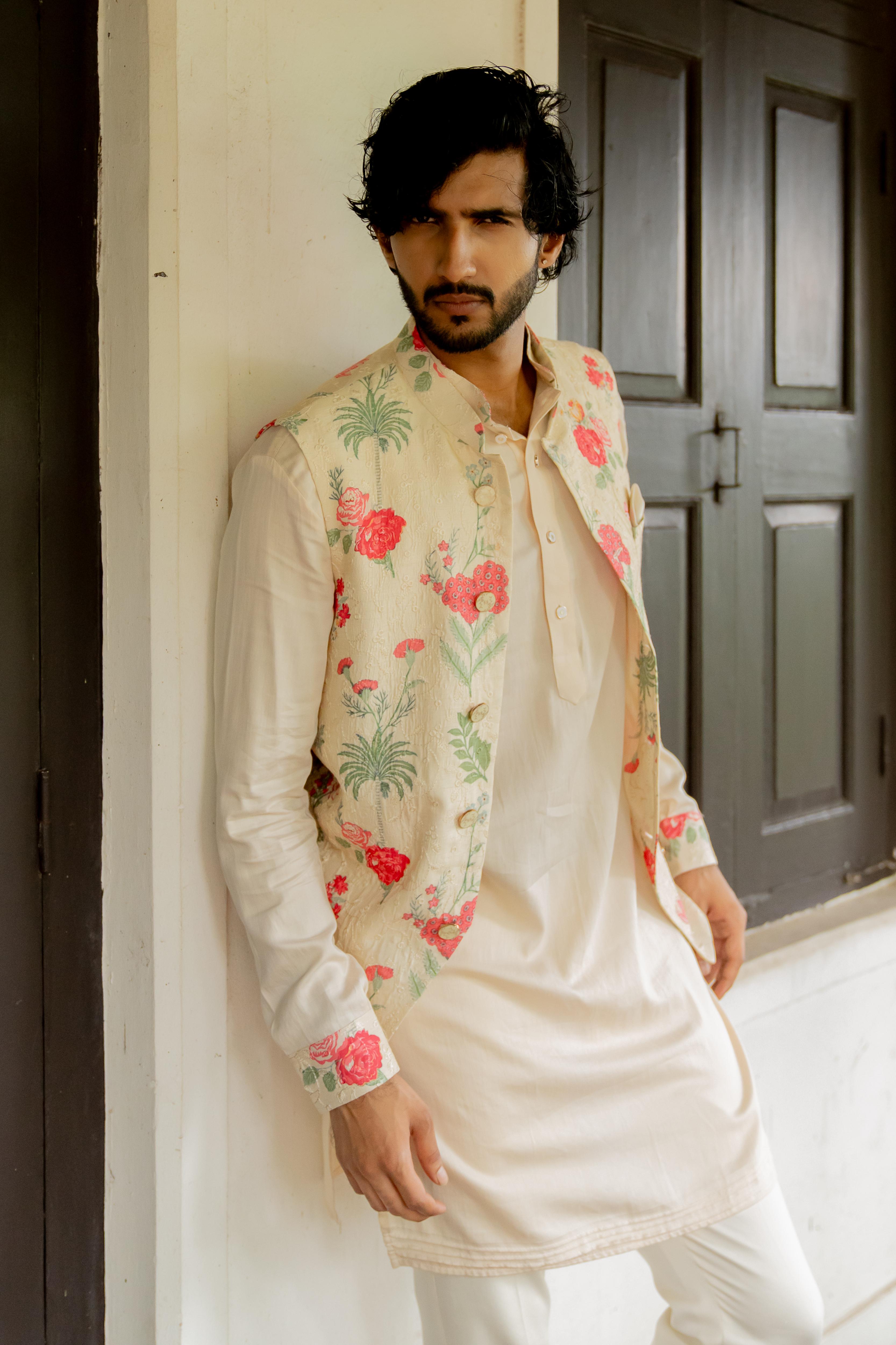 Off White Digital Printed Embroidered Ensemble