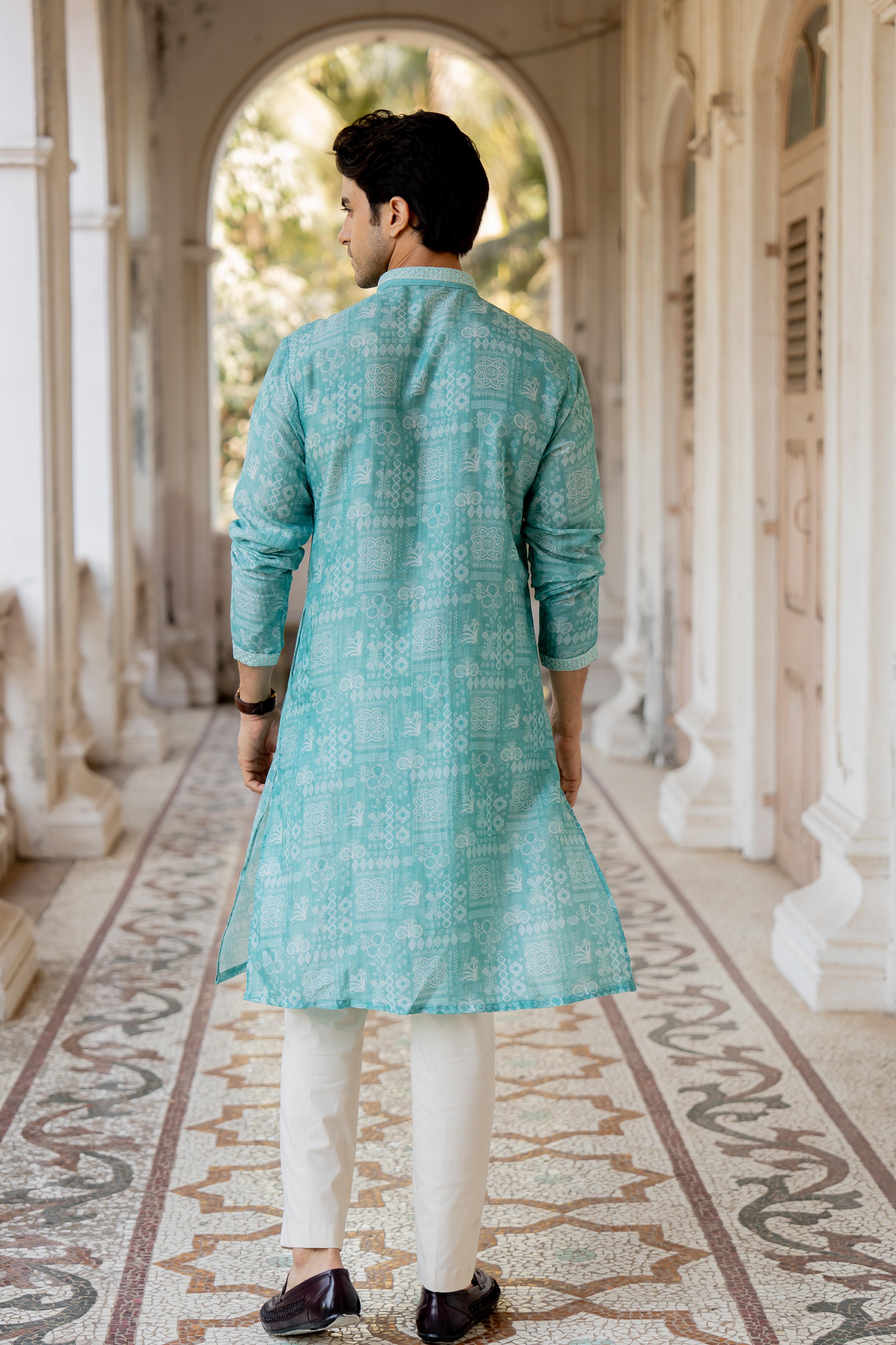 Rama & Off White Digital Printed Kurta with Off White Pants