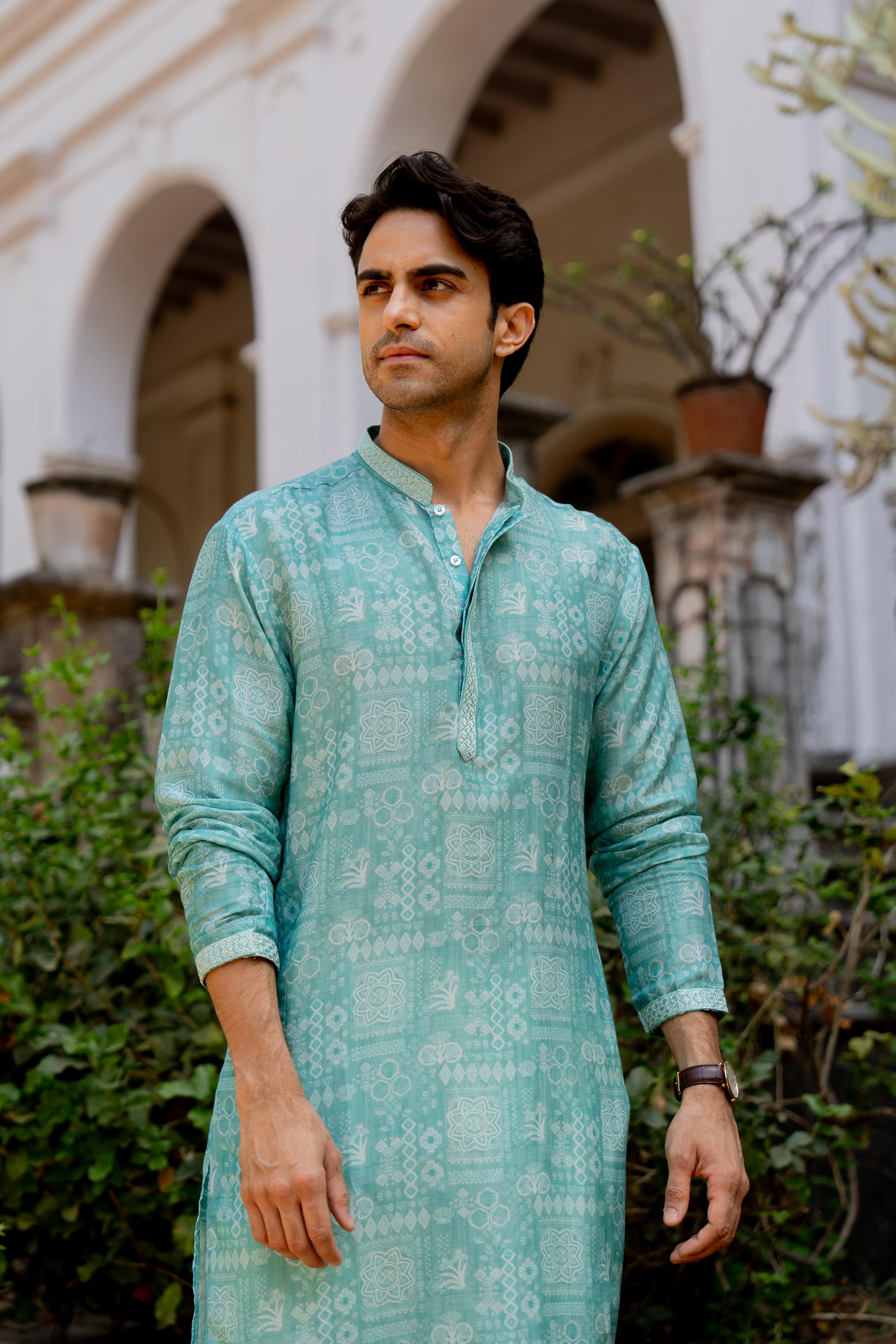 Rama & Off White Digital Printed Kurta with Off White Pants