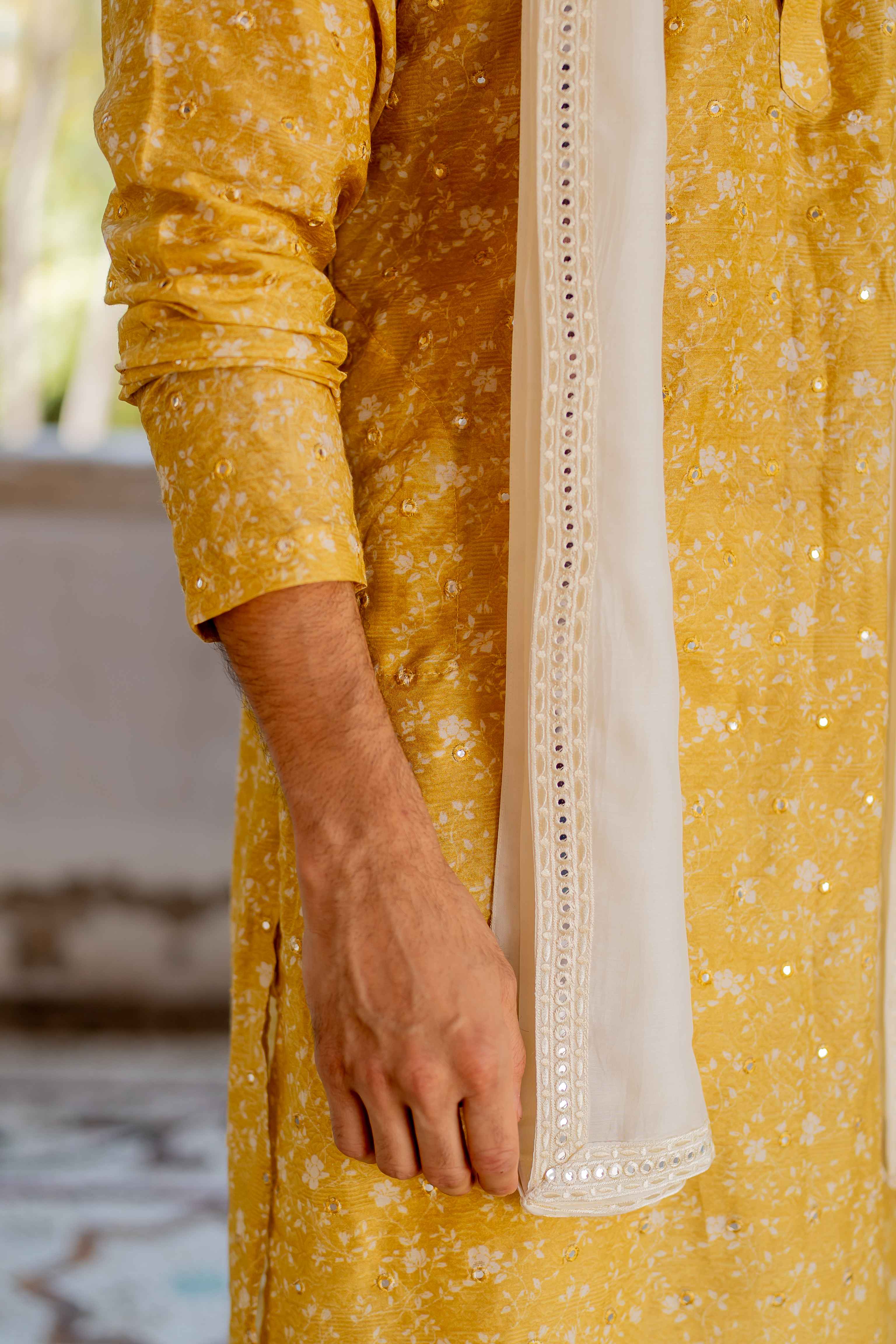 Mustard Digital Printed Kurta with Off White Pants