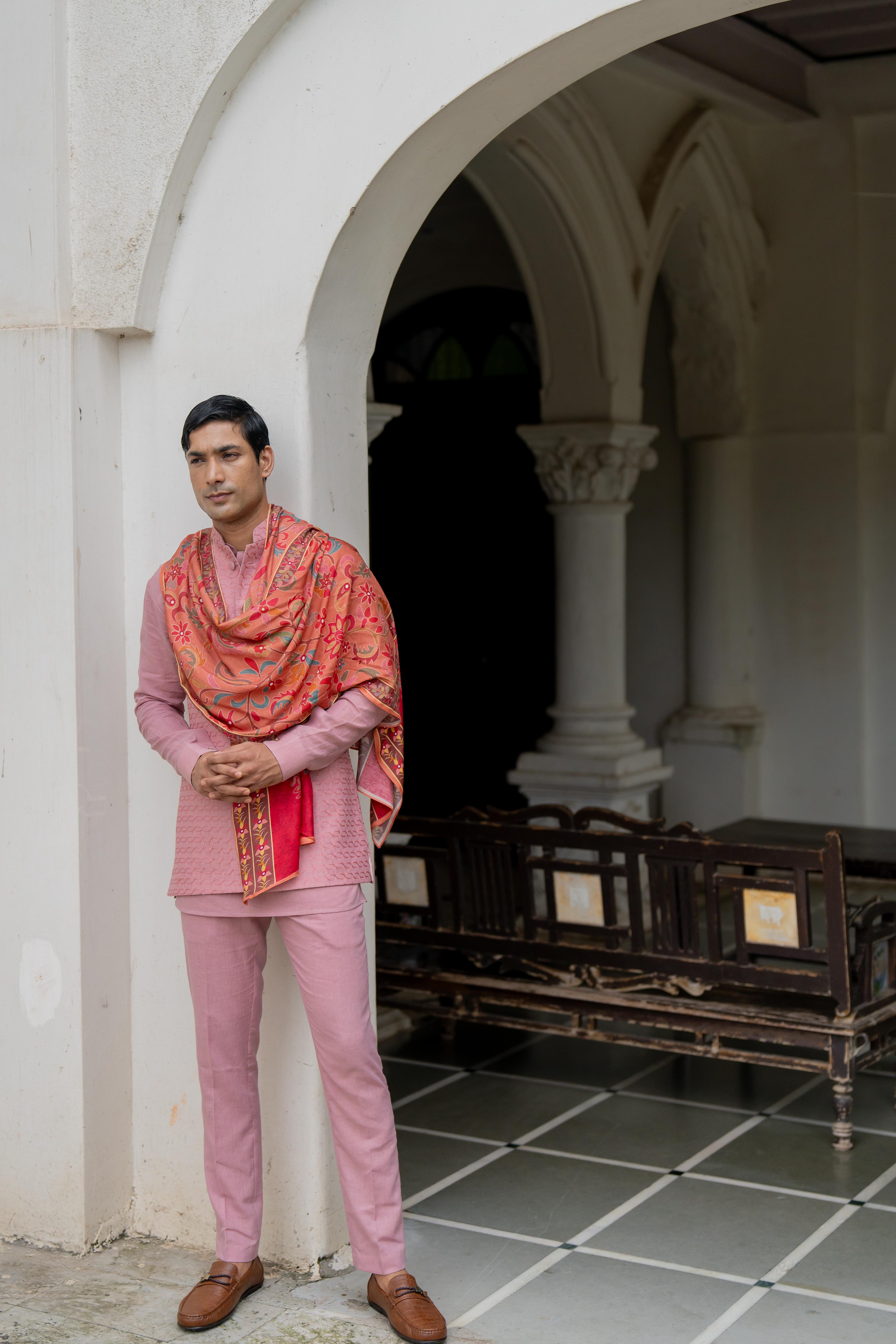 Dusty Pink Linen Ensemble with Pashmina Stole