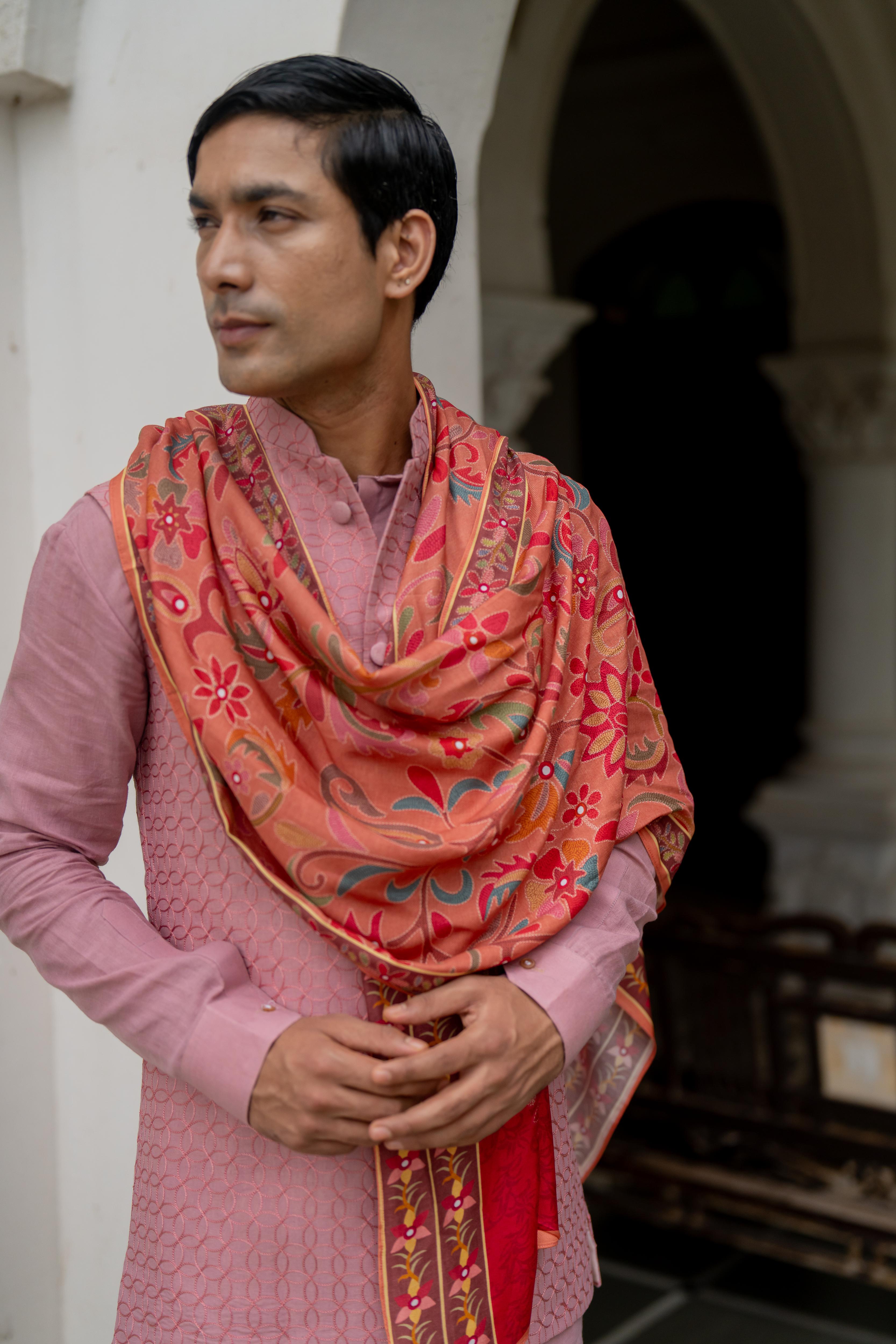 Dusty Pink Linen Ensemble with Pashmina Stole