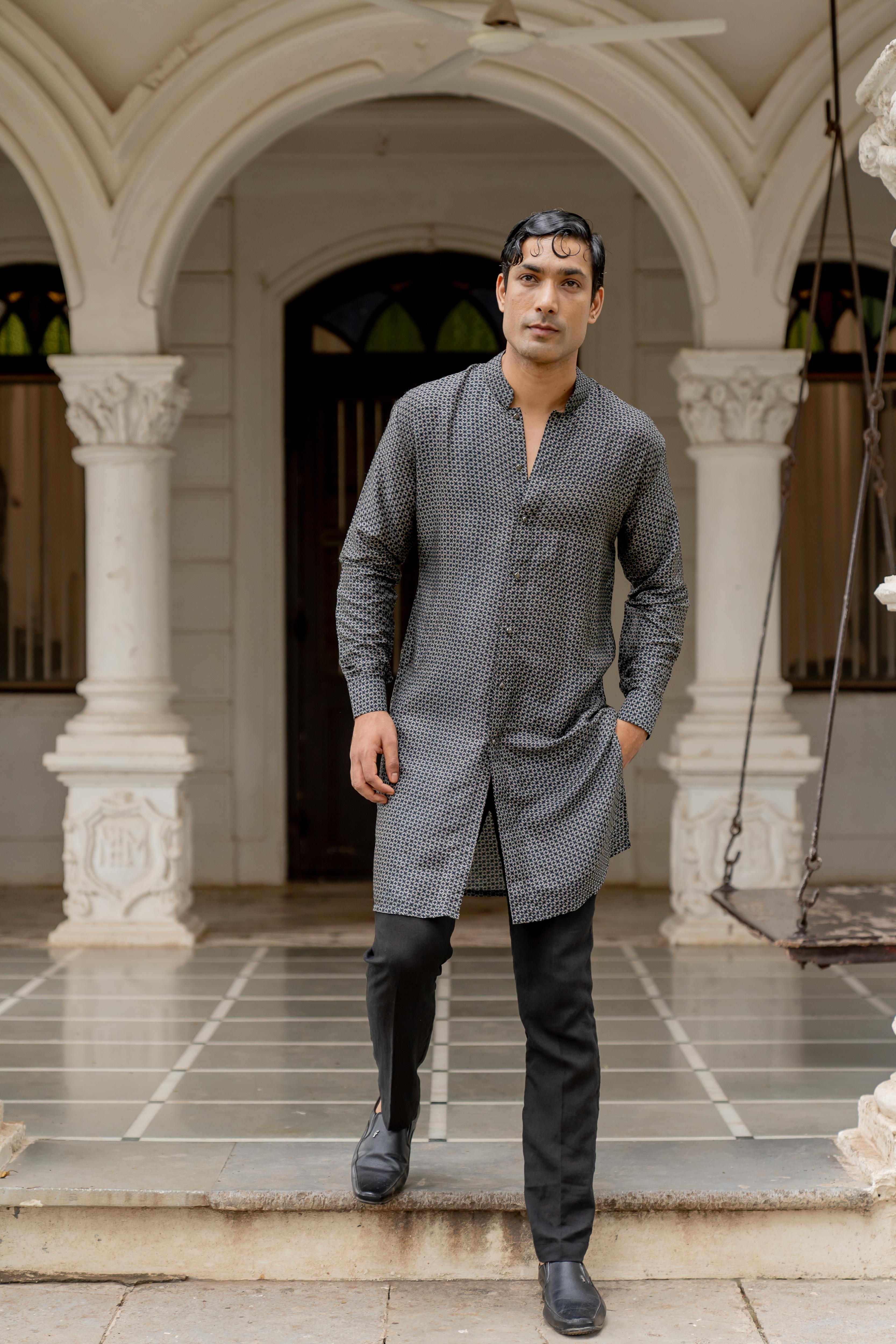 Black Digital Printed Kurta & Black Dyed Pants